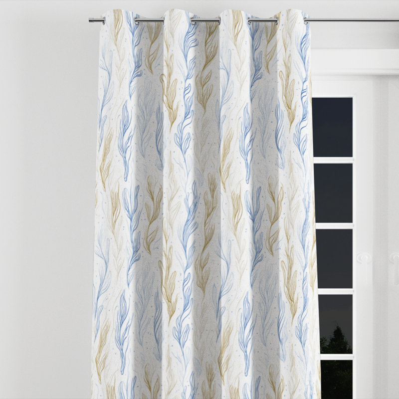 Abstract Window curtains - Beach Azmoe Grommet Curtain - 1 Panel, 52" W x 84" L, Silver Grommets