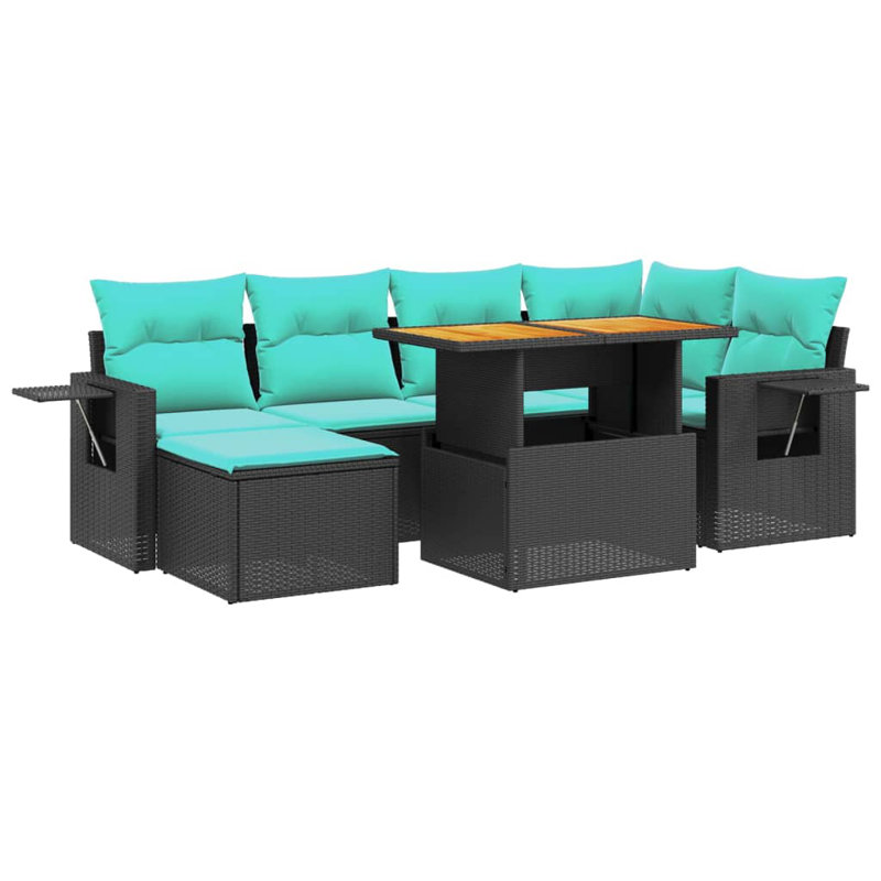  Ensemble de canapé de patio 7 pièces avec coussins en rotin de polyester, Noir, Vert