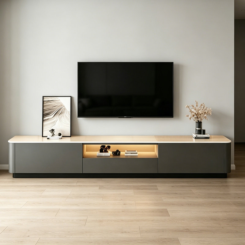 Meuble télé Minimalist, H 13,38 po x L 70,86 po x l 11,81 po, Gris / Blanc