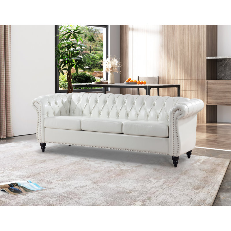 Annalena 84.65'' Faux Leather Sofa, White Faux Leather
