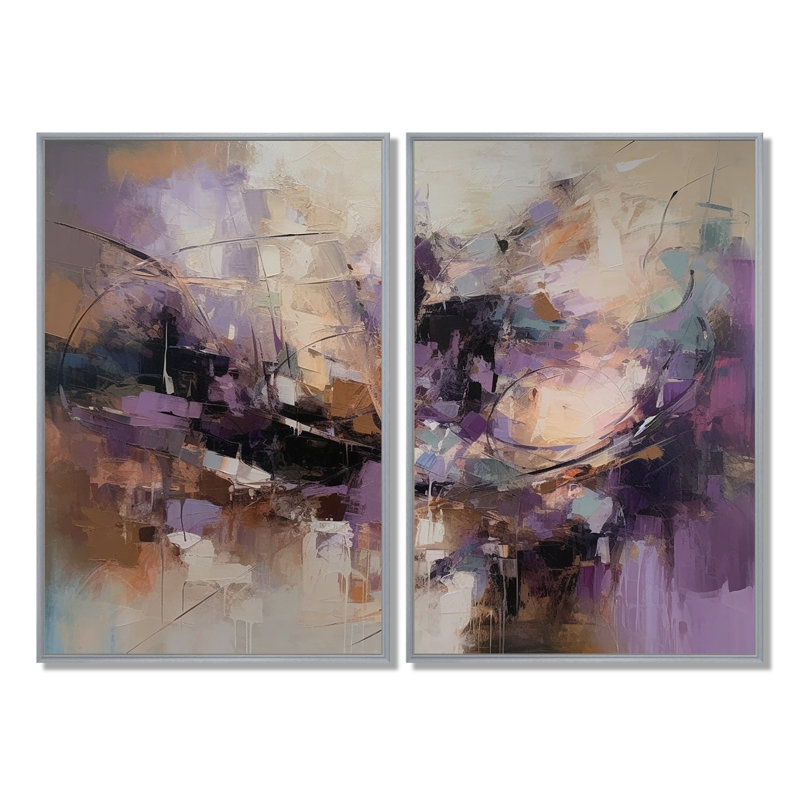 «Mauve Minimalims Enchantment» - art mural mauve, H 36 po x l 48 po, Impression encadrée flottante, Argent argent
