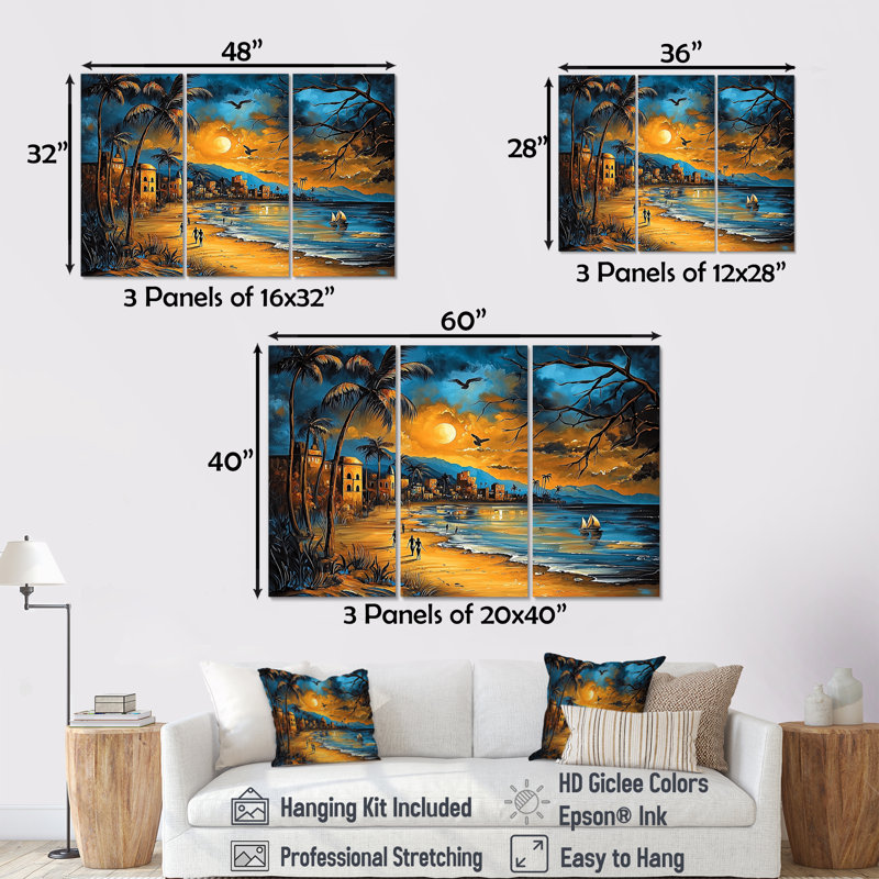 Plage au Brésil I - Ensemble de décoration murale plage côtière, 32" H x 48" W, Toile tendue, Ne s’applique pas
