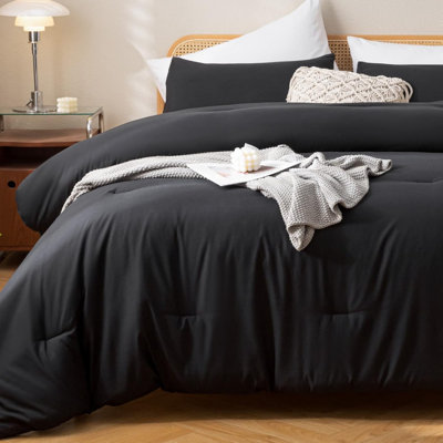 Ensemble d'édredon noir grand, 3 pièces (1 édredon noir boho et 2 taies d'oreiller)