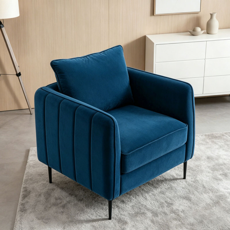 Fauteuil d'appoint simple en velours Accent Chair, Velours bleu