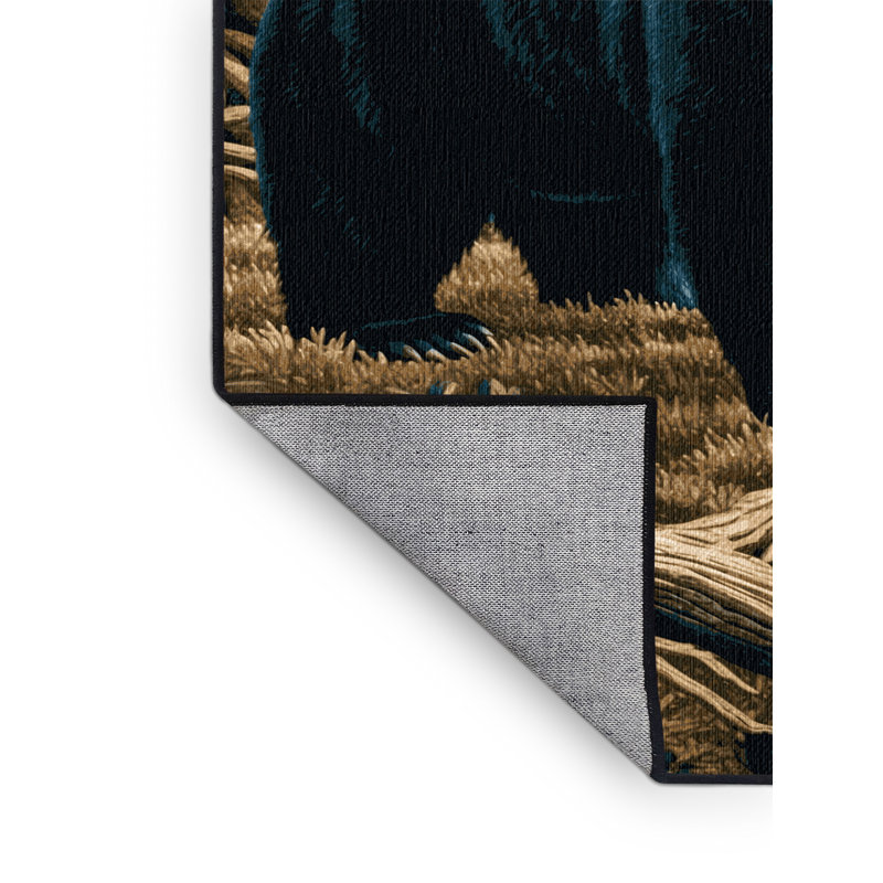 Washable Asian Black Bear Wildlife Area Rug, Round 3'