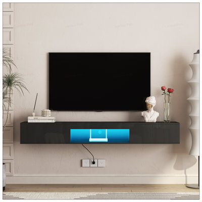 Modern Floating TV Stand Wall Mounted with 16-Color LEDs, Large Storage Space for 55-65 Inch TVs
