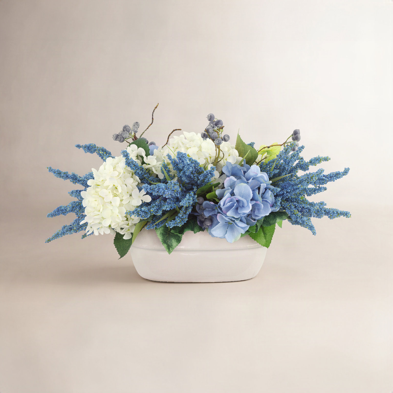 Allan Hydrangea Floral Arrangement, White/Blue
