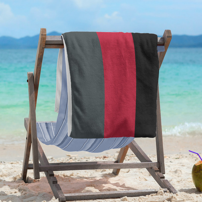 Lightweight Beach Towel, Poly/Cotton, Steel Gray/Red/Black