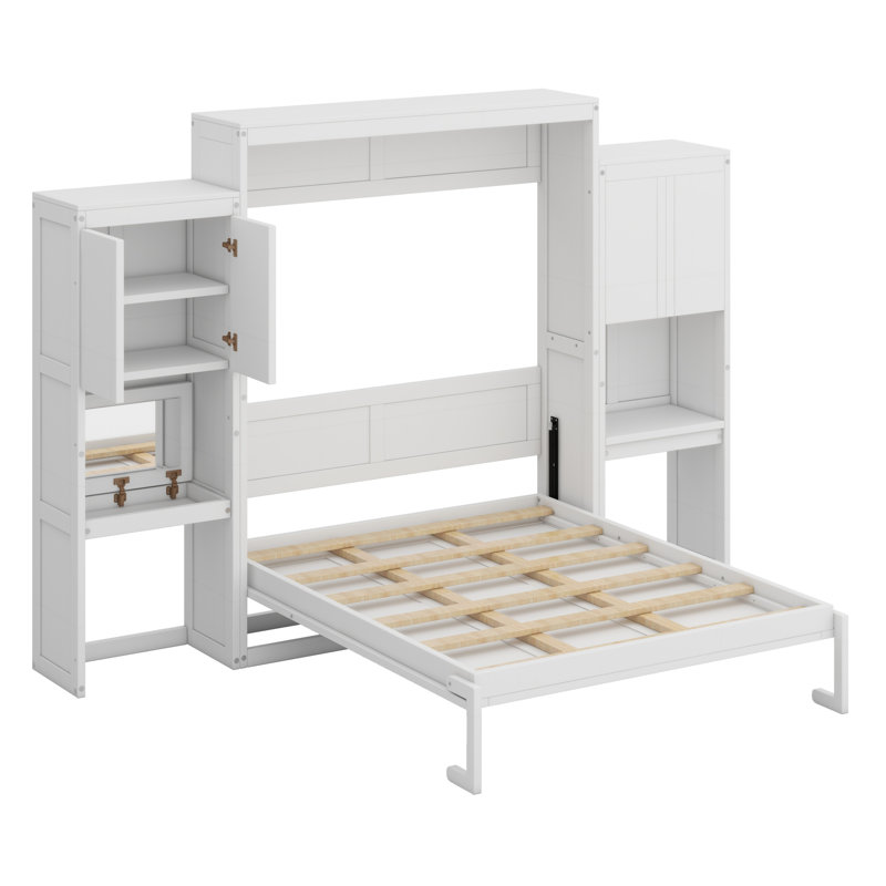 Lit escamotable avec bureau, coiffeuse et armoires Murphy, blanc