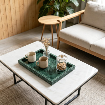 Plateau de salle de bain en marbre naturel pour comptoir, organisateur de meuble-lavabo et plateau de parfum avec veines uniques, fourre-tout décoratif en pierre pour commode, salle de bain et décoration intérieure