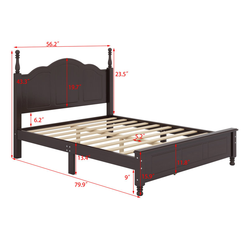 Structure de lit plateforme en bois, lit plateforme de style rétro avec support en lattes de bois