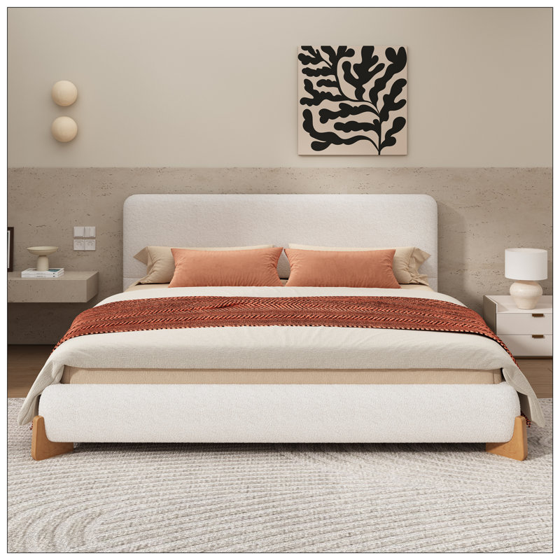 Lit tapissier Boucle, grand, blanc, Grand