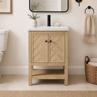 Chazden 24" Herringbone Design Single Bathroom Vanity with Ceramic Top