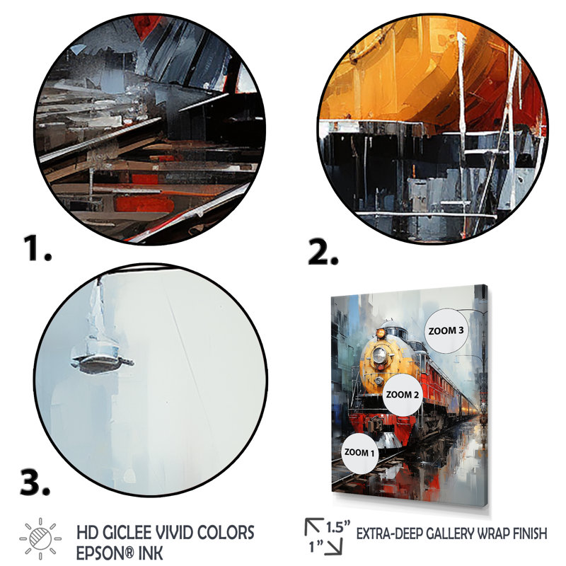 Jaune - train rouge - impression, Cadre flottant noir, H 32 po x l 16 po x P 1 po