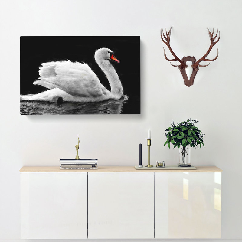 White Swan Swimming - Wrapped Canvas Print, 50cm H x 76cm W x 3cm D