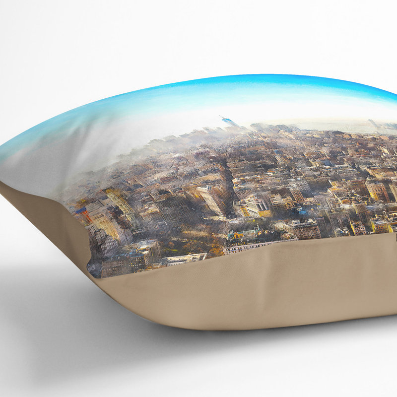 Manhattan New York Painting Cushion with Filling, 55cm H x 55cm W x 20cm D, Stone