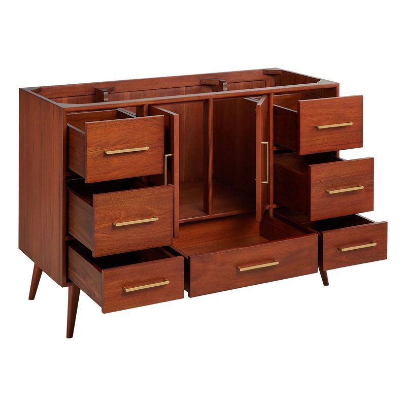 48" Novak Single Bathroom Vanity Set with Rectangular Undermount Sink, Natural Teak, Single-Hole Centered
