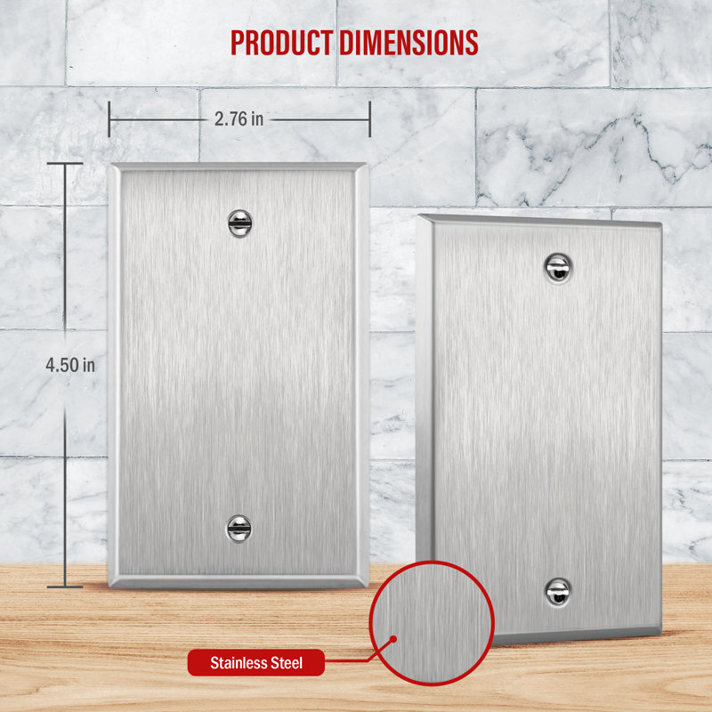 Silver Stainless Steel 1-Gang Blank Wall Plate