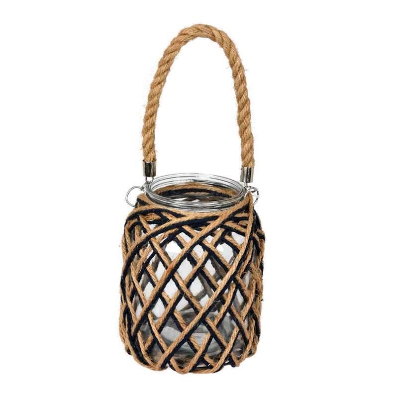 Pot en verre Guzman avec poignée en jute tissée, H 8,5 po x l 9 po x P 8,5 po
