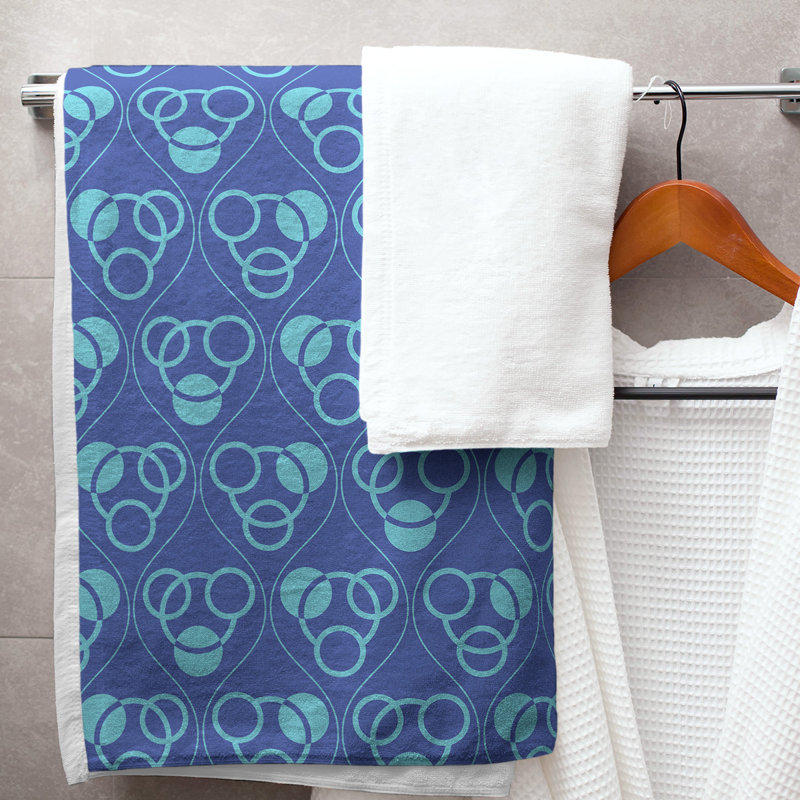 Serviette de bain à motif de cercles et de vagues Classic, Mauve pâle / Jaune