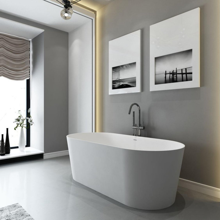 55.1"L x 27.6 "W x 22.8"H Solid Surface Freestanding Oval Tub with Overflow and Drain