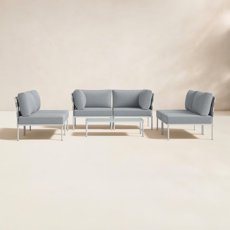 Ensemble de canapé modulaire d'extérieur en aluminium 7 pièces Harmony, Gris