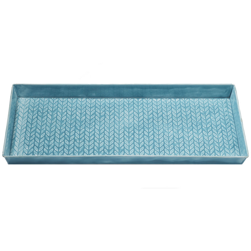 Cable Knit 30 in. x 13 in. Indoor Boot Tray, Porcelian Blue