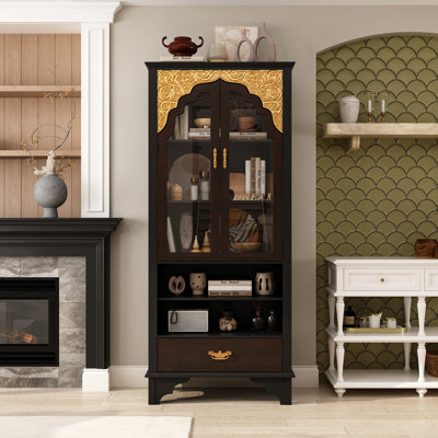 Display Cabinet With Tempered Glass Door And Exquisite Carvings