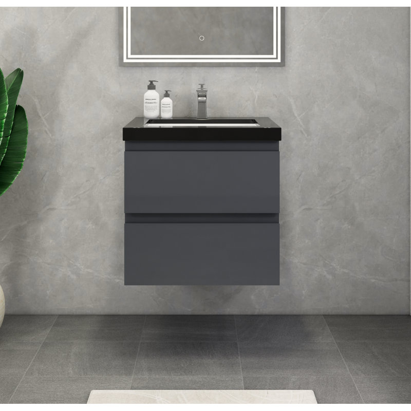 McConnico 23.5'' Single Bathroom Vanity with Acrylic Top, Glossy Gray