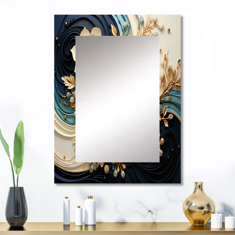 Liquide encre Spiralscape II - grand miroir mural spirales abstraites, miroir décoratif moderne, impression d'art en métal