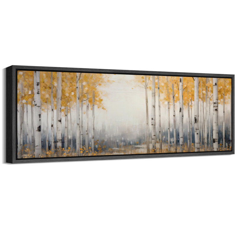 Autumn Fall " Extra Large Autumn Birch Forest Golden Foliage Nature Landscape Retro Fine Art Decorative ", 20" H x 60" W