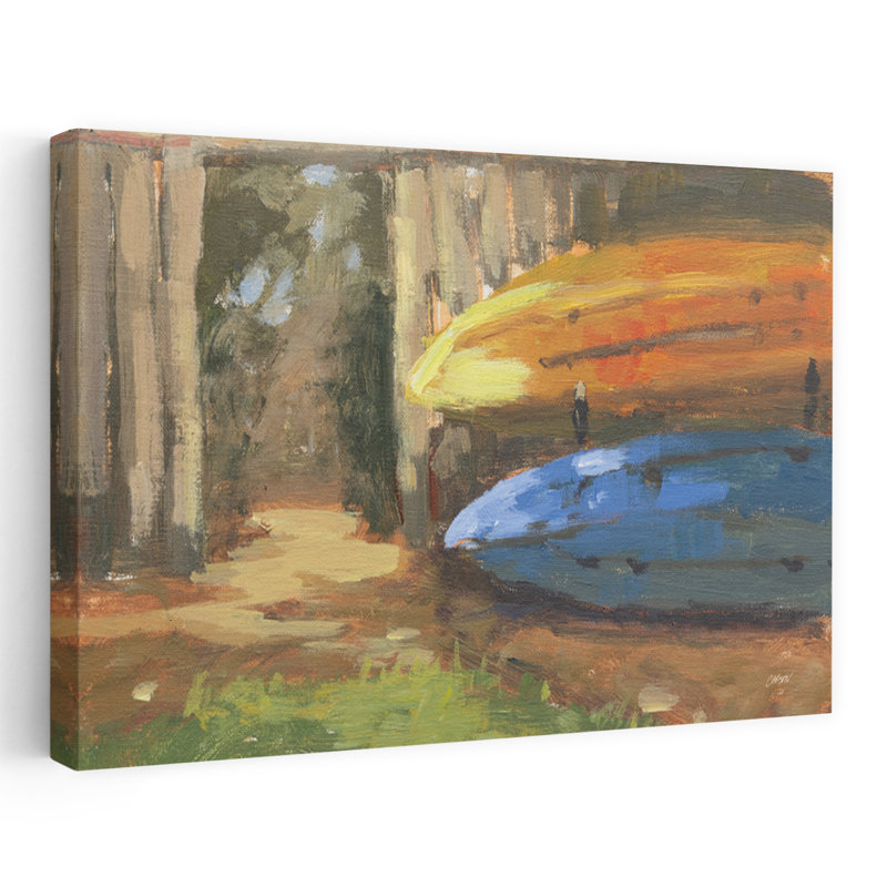 Kayak prêt pour le kayak bleu-brun contemporain, H 24 po x l 16 po