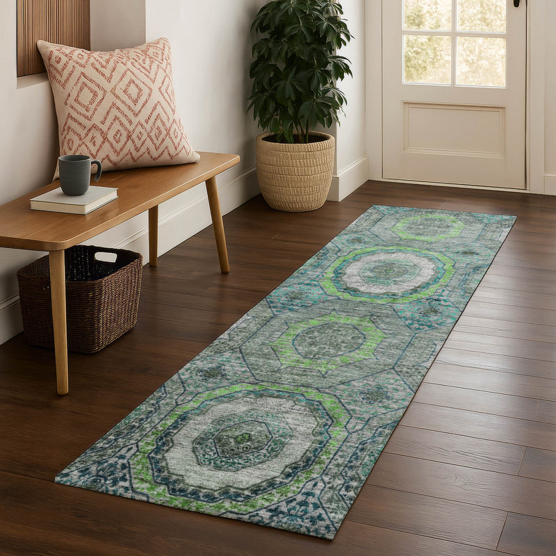Premium Machine Washable Mayfield AMF2050 Panel Rug, 2'3" x 7'6" Runner, Teal
