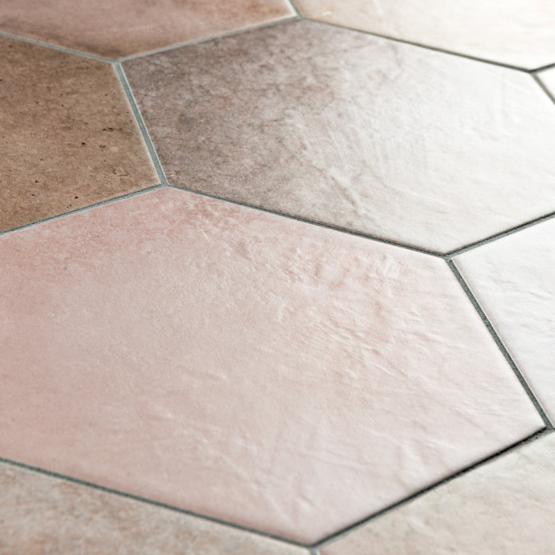 Heritage Hex 7" x 8" Porcelain Stone Look Wall & Floor Tile, Rose