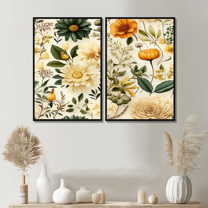 Motif floral boho Wanderlust, H 36 po x l 48 po, Impression encadrée flottante, Noir