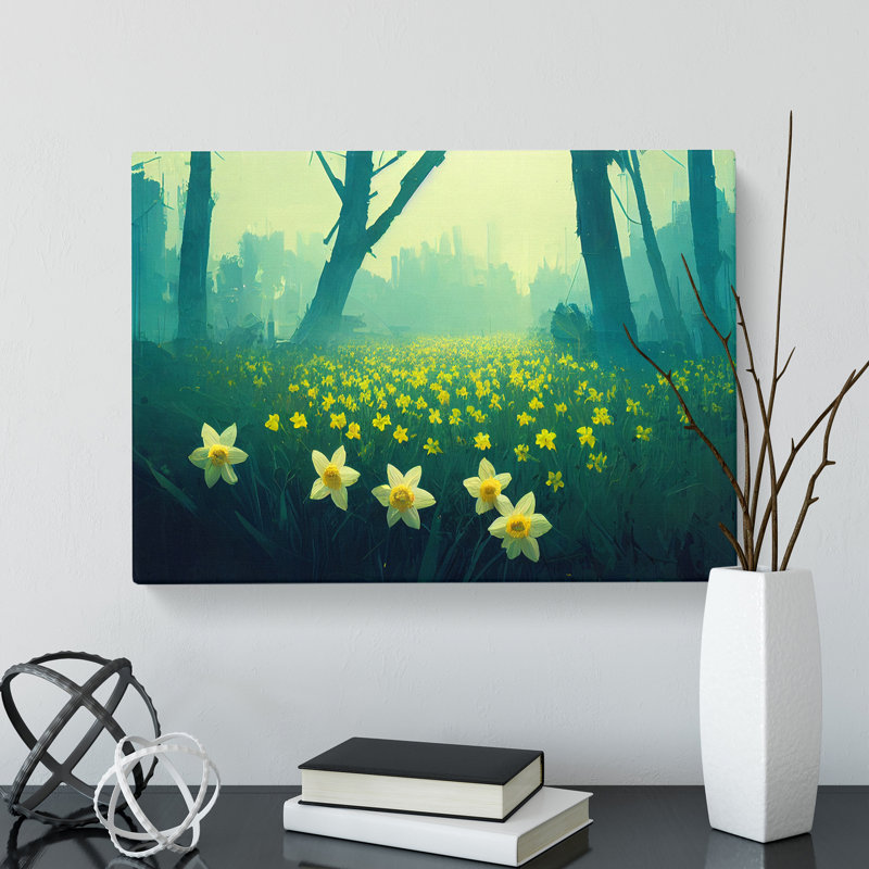 Daffodil Flower Field - Wrapped Canvas Painting, 35cm H x 50cm W x 3cm D