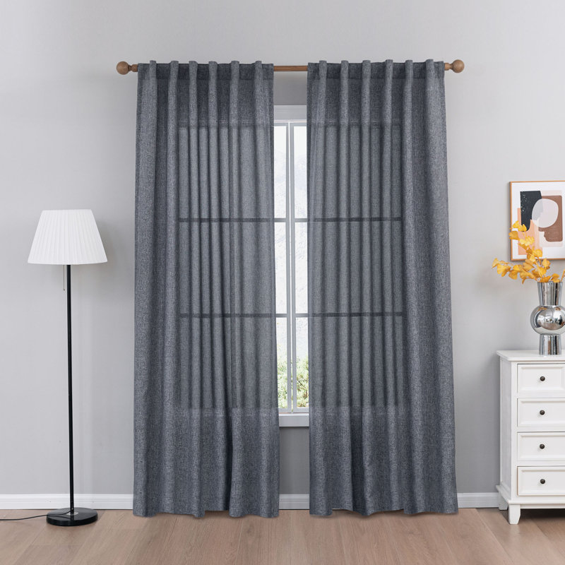 Paire de rideaux semi-transparents Dabachi, L 52 po x L 96 po, Bleu marine
