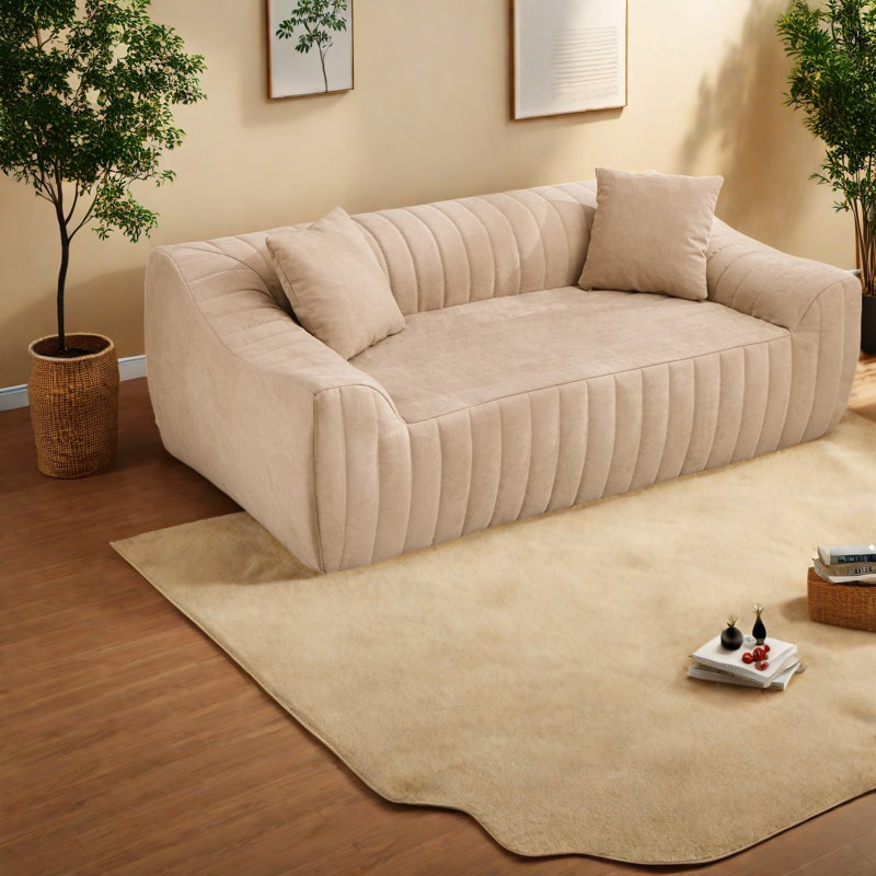 Canapé à compression, causeuse spacieuse moderne en similicuir de 78 pouces pour la maison, Tan