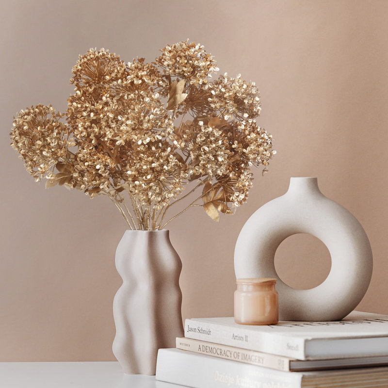 3 pièces de fleurs artificielles d'hortensia Viburnum, Doré