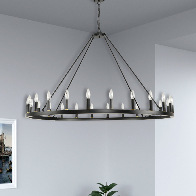Shelbea 24 - Light Wagon Wheel Chandelier, Matte Black