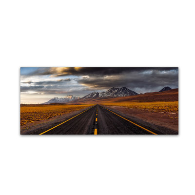 Wrapped Canvas Wall Art - Adhemar Duro 'Yellow Road' Wall Art for Living Room, Bedroom, or Office Décor - 10x24