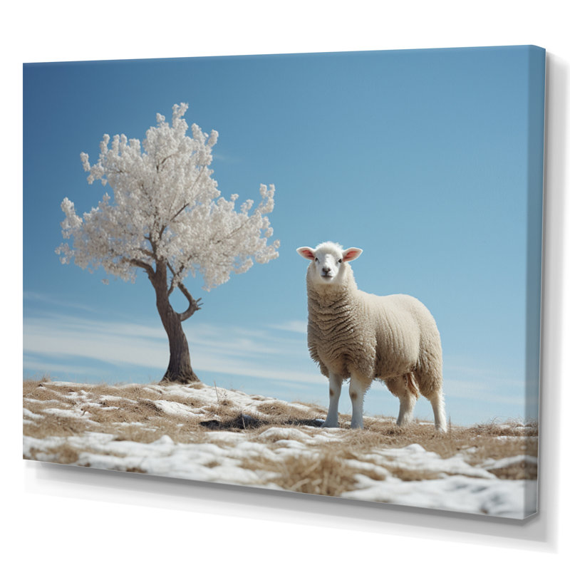 Sheep Minimalist Solitude - impression, H 34 po x l 44 po x P 1,5 po, Toile tendue