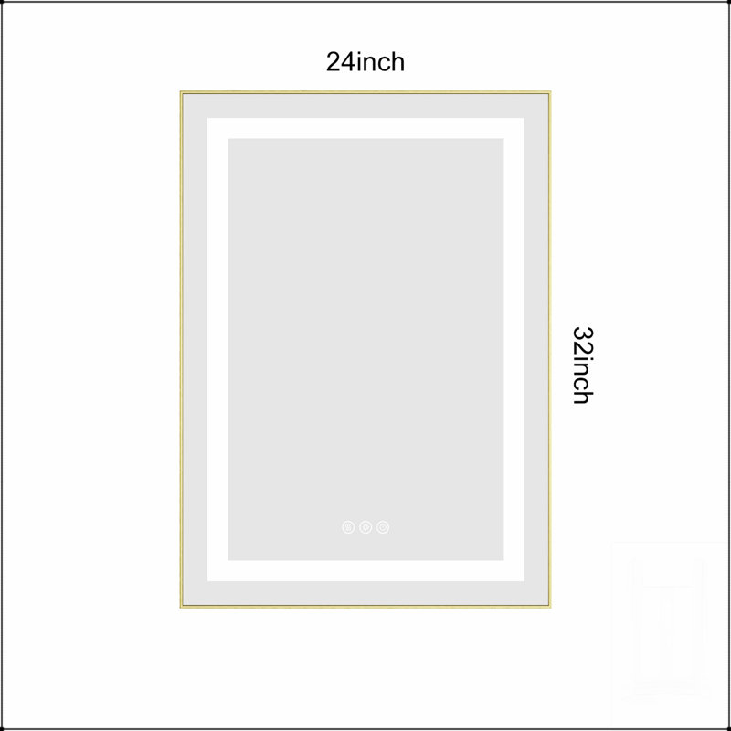 Miroir de salle de bain DEL, Doré, Verticale, 32 po x 24 po