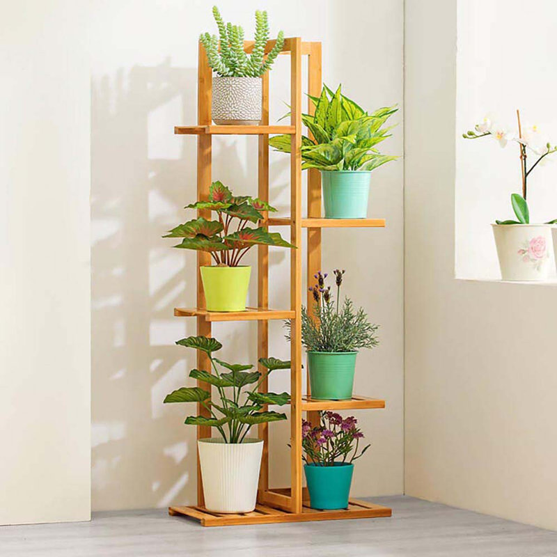 Watkin Rustic Wooden Multi-Tiered Potted Plant Stand, Oak