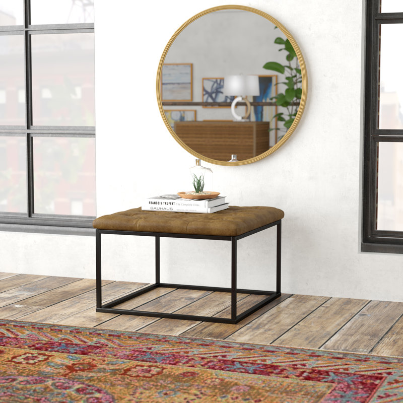Repose-pieds avec capitonnage HomePop - similicuir brun clair