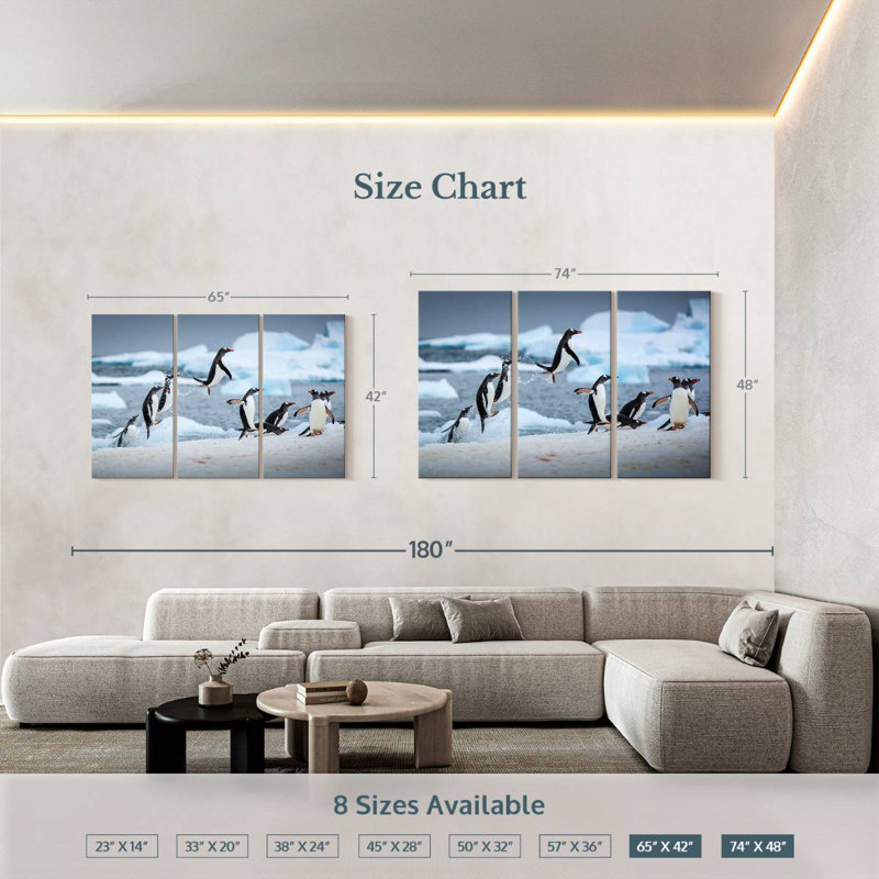 Brampt Penguins Jumping On Ice, 42" H x 65" W