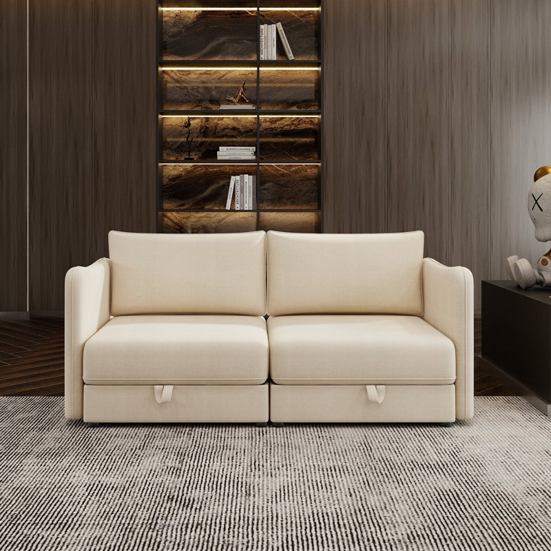 Canapé d'angle avec rangement, canapé compact moderne en tissu beige pour la maison