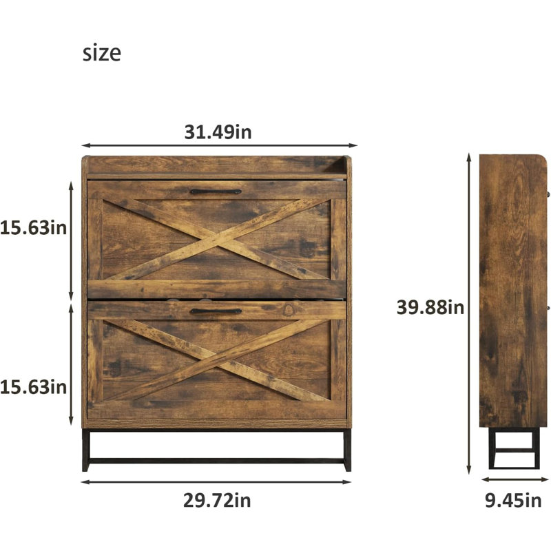 Rustic Brown Wood Shoe Storage Cabinet with Flip Drawers
