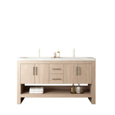 Meuble-lavabo autoportant en contreplaqué 60 po avec 2 lavabos et 60 po