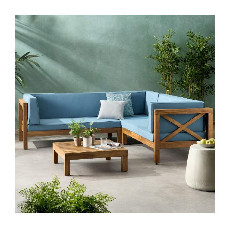 Ensemble de canapés 4 pièces BRAVA, bleu, Blue Cushion/Brown Frame